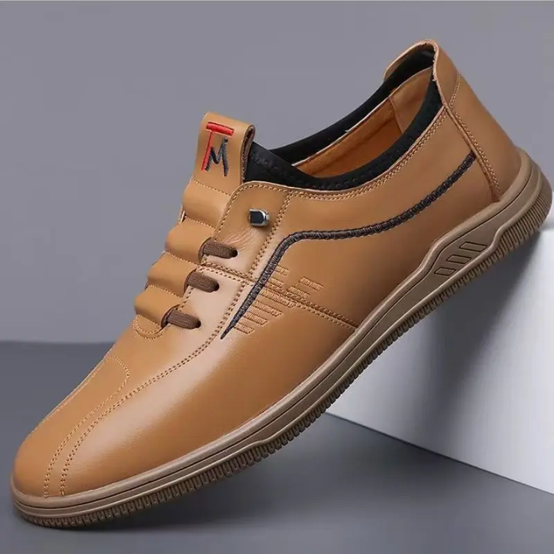 All Seasons Stylish 2025 New Men's Business Casual Shoes Soft Sole Leather Upper Waterproof Lightweight Slip-on Driving Shoes