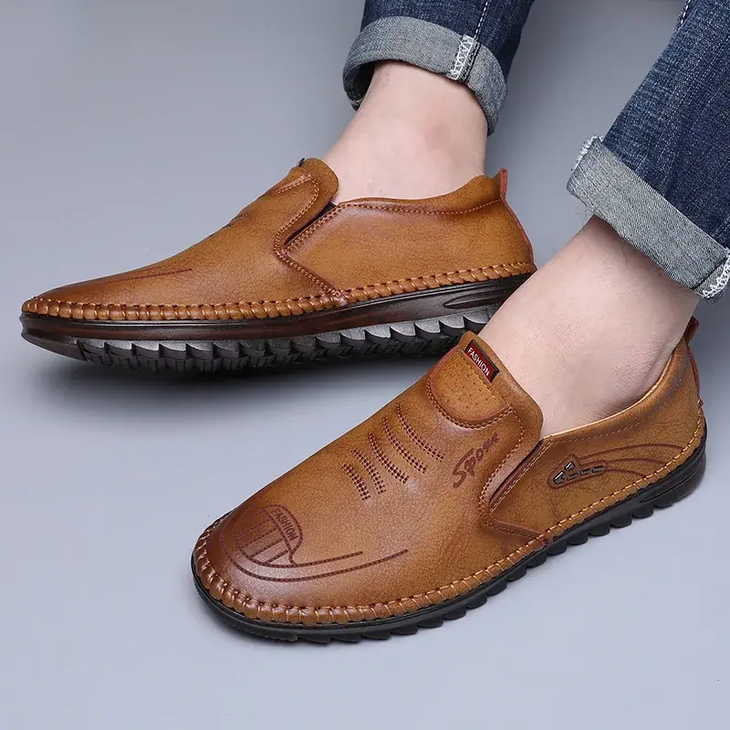 2024 Men's Leather Shoes Fashion Soft Leather Casual Leather Shoes Wear resistant Bean Shoes Men's Shoes
