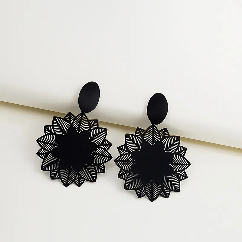 Korean Exaggerate Black Flower Drop Earrings for Women Party Gift Temperament Girls Dangle Earrings Statement Jewelry Brincos