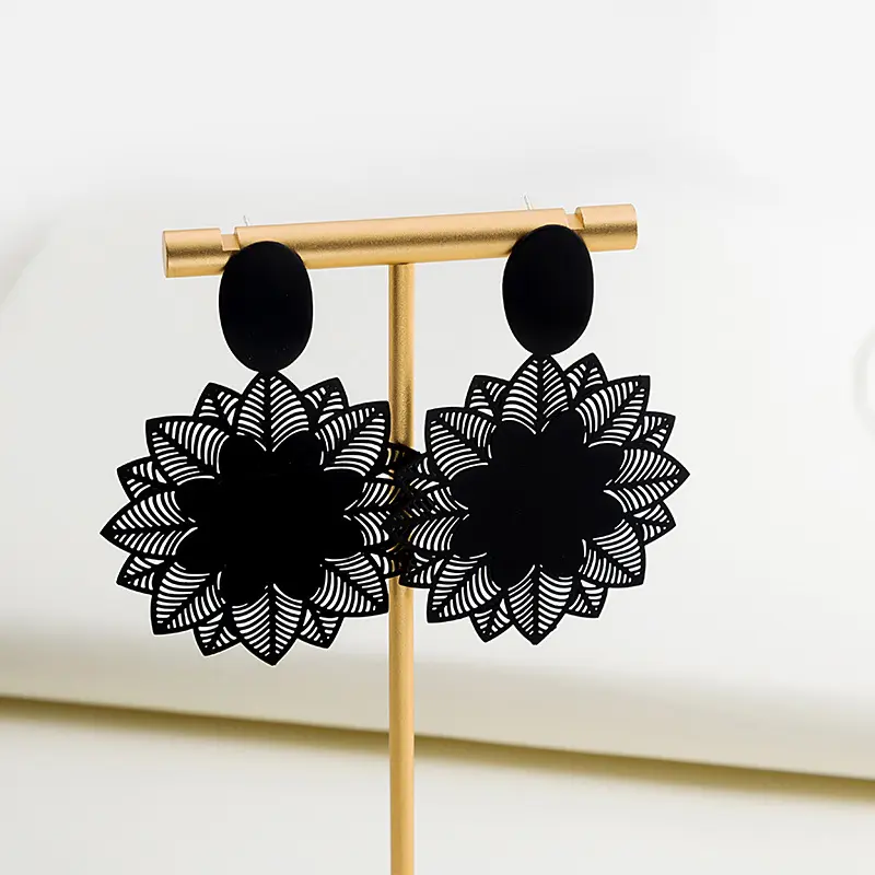 Korean Exaggerate Black Flower Drop Earrings for Women Party Gift Temperament Girls Dangle Earrings Statement Jewelry Brincos