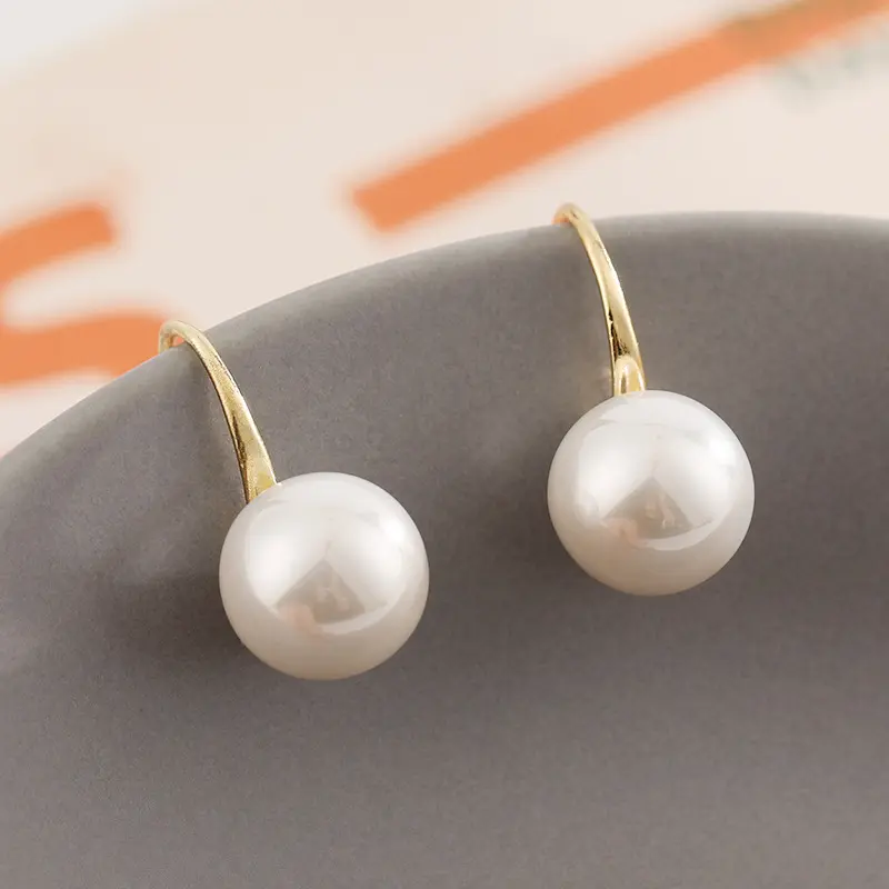 Small Round Imitation Pearl Earrings for Women Girls Simple Geometric Party Elegant Sweet Hoop Jewelry Golden Silver Color