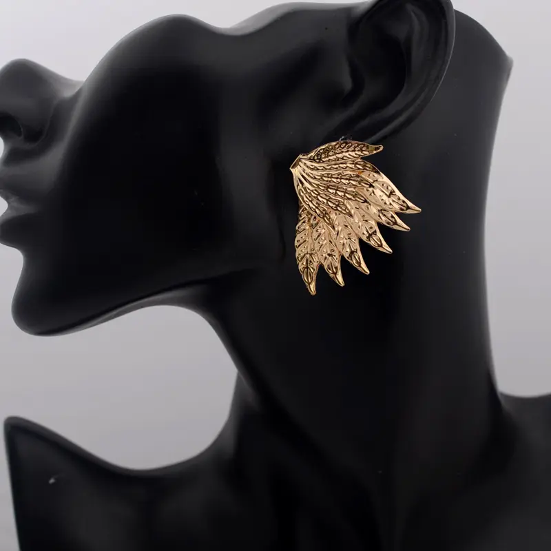 Golden Metal Wings Drop Earrings for Women Trendy Double Layer European Dangle Earrings Wedding Party Vintage Statement Jewelry