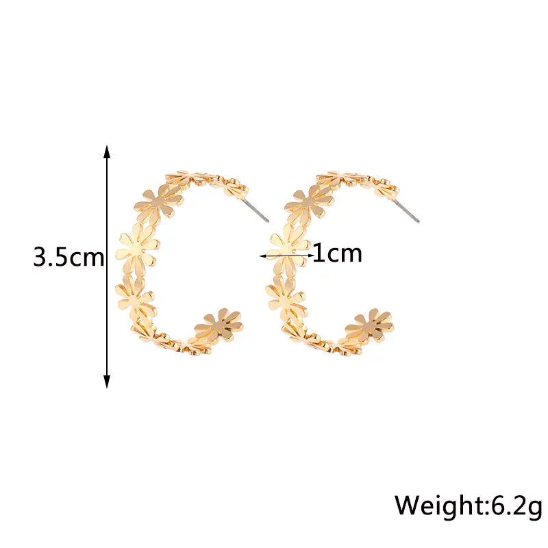Bohemian Golden Color Flower C Shape Drop Earrings for Women Geometry Open Round Dangle Earrings Punk Statement Jewelry Gift