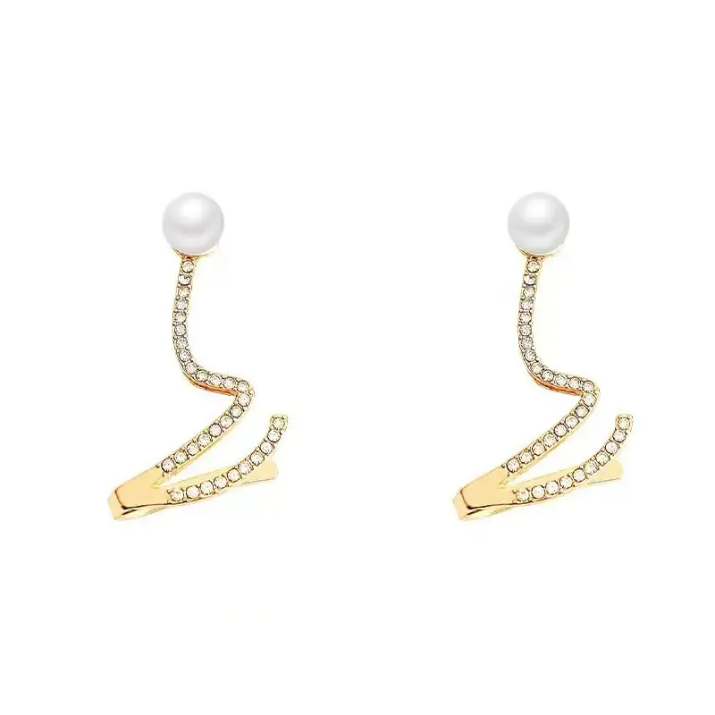 Unique Design Twist Snake Shape Dangle Earrings for Women Imitation Pearl Rhinestones Drop Earrings Irregular Geometry Jewelry