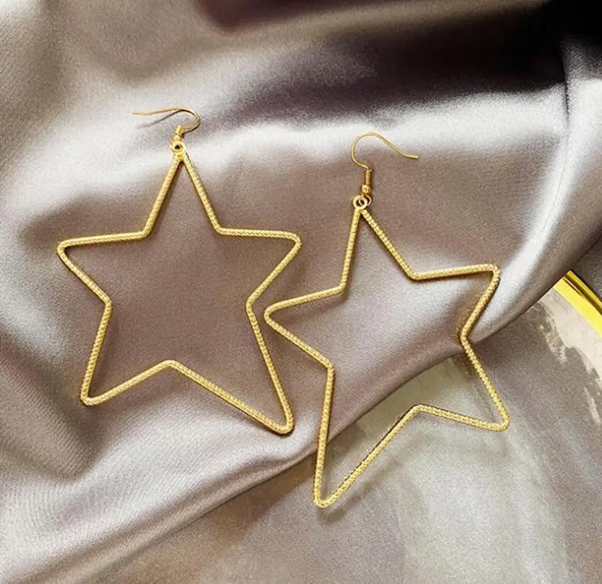 Punk Exaggerate Big Hollow Star Dangle Earrings for Women Vintage Punk Geometry Long Metal Statement Ear Jewelry pendientes