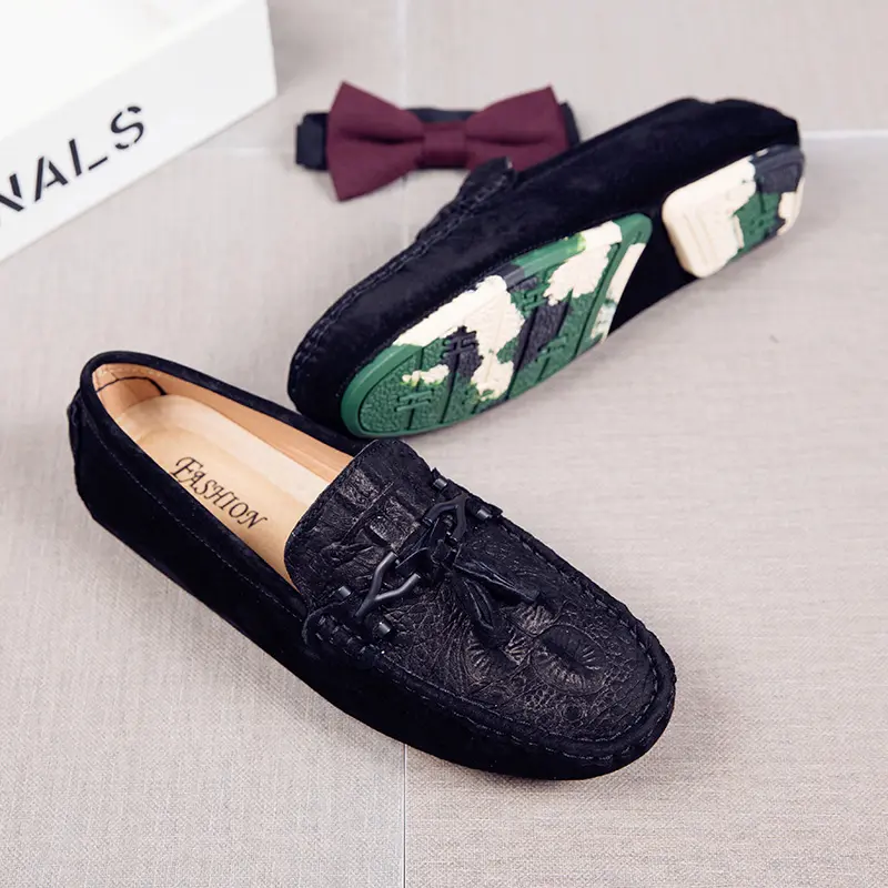 Hot Sale Brand Men Loafers Genuine Leather Suede Men's Casual Shoes Moccasins Slip on Boat Shoes Fashion Tassel Driving Flats