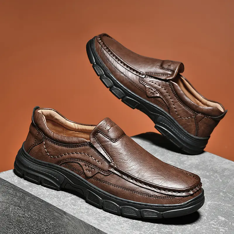 Handmade Leather Men Shoes Casual Outdoor Slip On Loafers Men Leather Shoes Flats Moccasins Walking Shoes Non-Slip Dropshipping