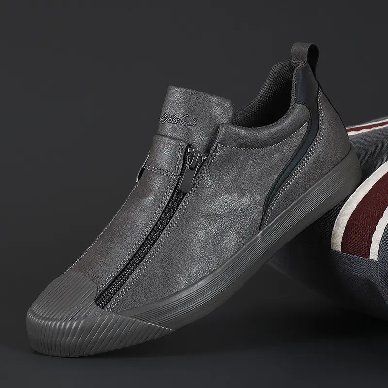 Sneakers Men Shoes Casual Loafers Side Zipper Style Waterproof Slip On Ankle Shoe for Men Sport Solid Color Plush Keep Warm Flat