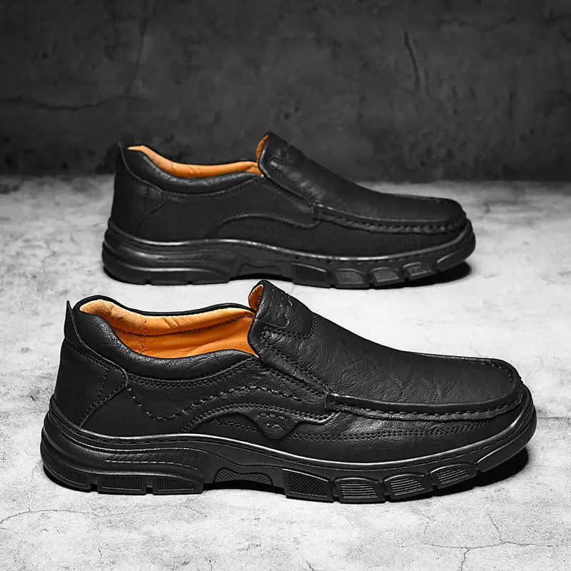Handmade Leather Men Shoes Casual Outdoor Slip On Loafers Men Leather Shoes Flats Moccasins Walking Shoes Non-Slip Dropshipping