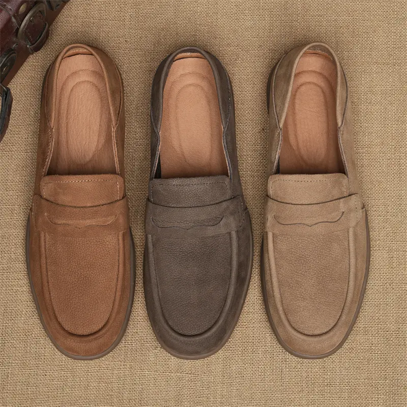 Genuine Leather Men Casual Shoes Social Suede Driving Shoes Luxury Brand Soft Men Loafers Moccasins Slip on Leisure Walking Shoe