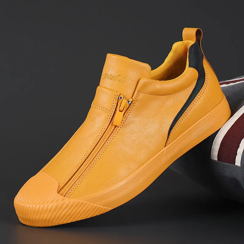 Sneakers Men Shoes Casual Loafers Side Zipper Style Waterproof Slip On Ankle Shoe for Men Sport Solid Color Plush Keep Warm Flat