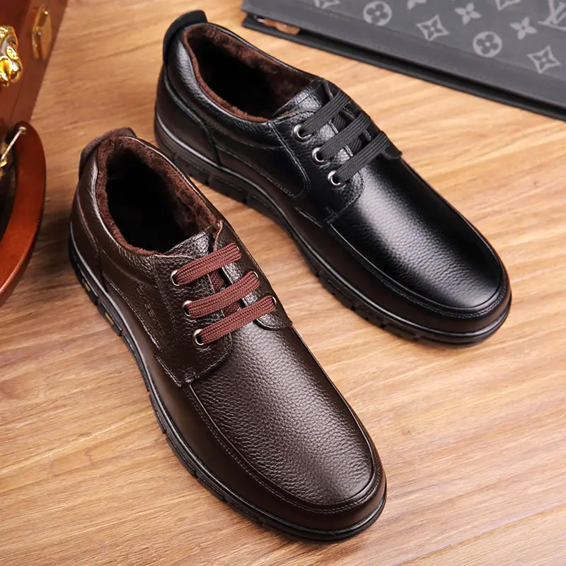 Hot Sale Men Genuine Leather Casual Shoes Soft Sole Lace-up  Brand Middle-aged Old Man Dad Lightweight Loafers Shoes