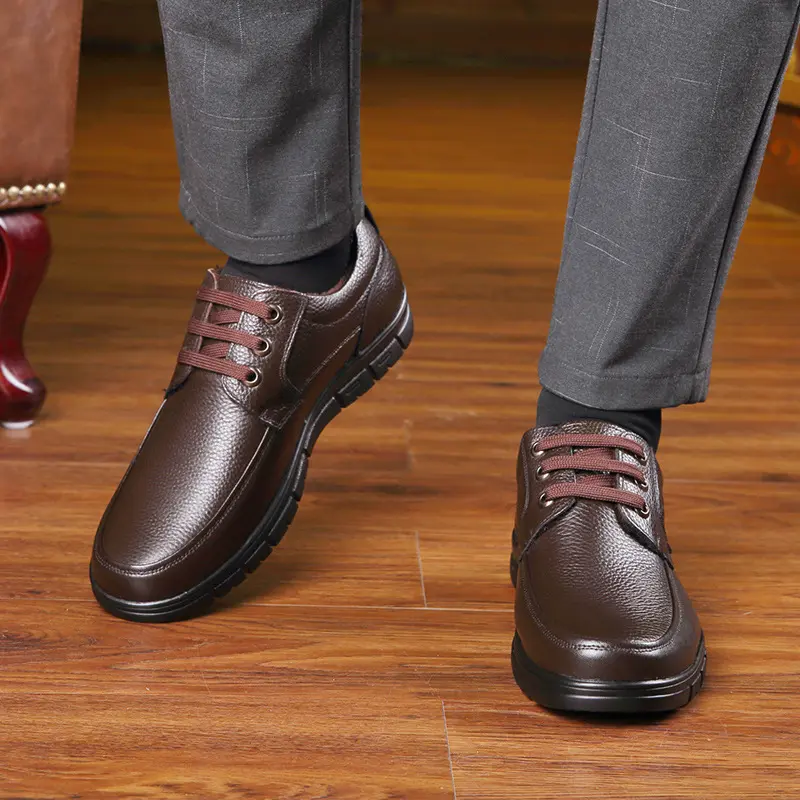Hot Sale Men Genuine Leather Casual Shoes Soft Sole Lace-up  Brand Middle-aged Old Man Dad Lightweight Loafers Shoes