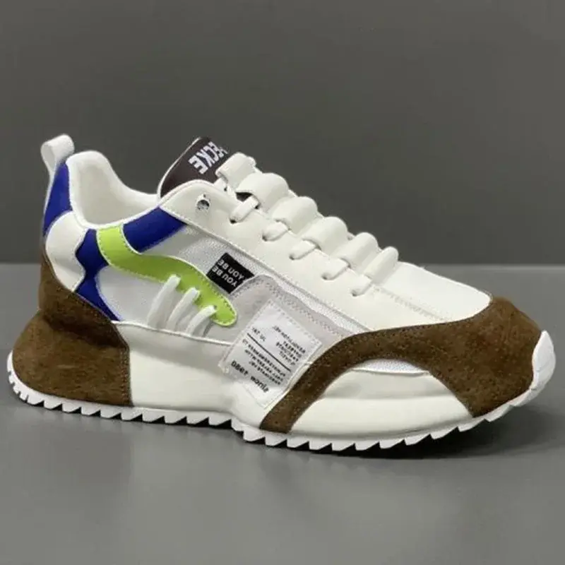 Man Sneakers Summer Mesh Moccasins Lace-up Leather Sports Four Seasons Casual Running Shoes Men's Comfortable Forrest Gump Shoe