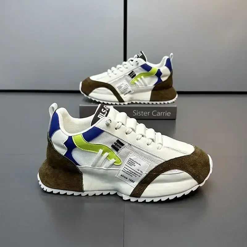 Man Sneakers Summer Mesh Moccasins Lace-up Leather Sports Four Seasons Casual Running Shoes Men's Comfortable Forrest Gump Shoe