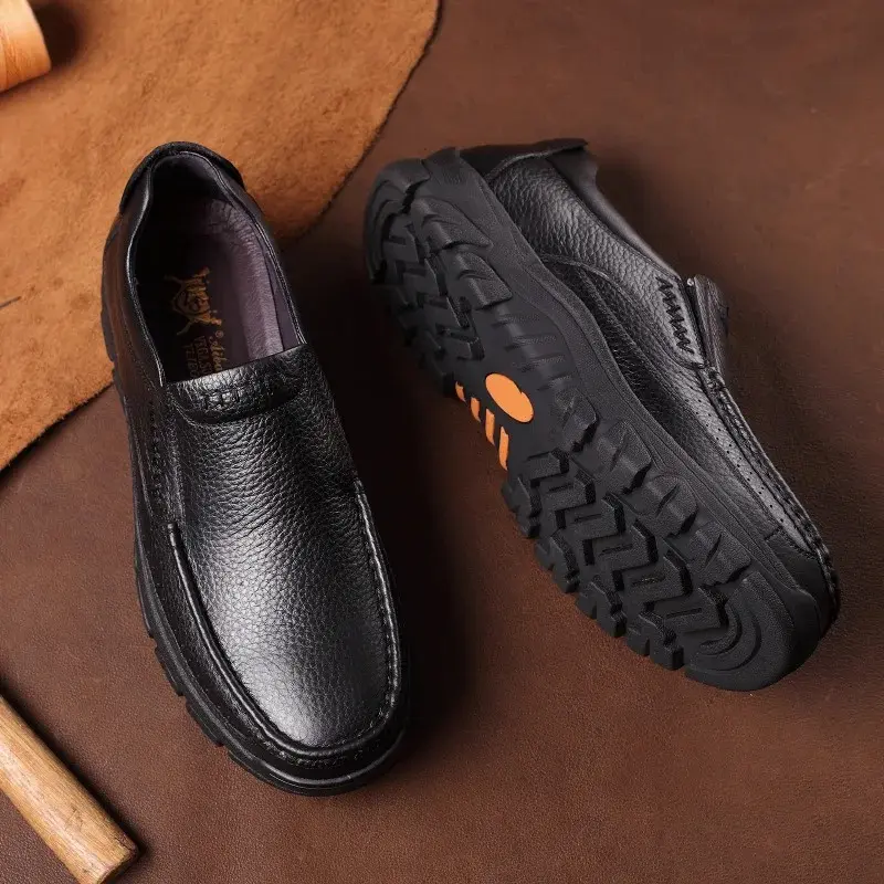 Comemore Autumn New Casual Business Shoes Men Soft Bottom Non-slip Lightweight Breathable Cowhide Middle-aged and Elderly Shoe