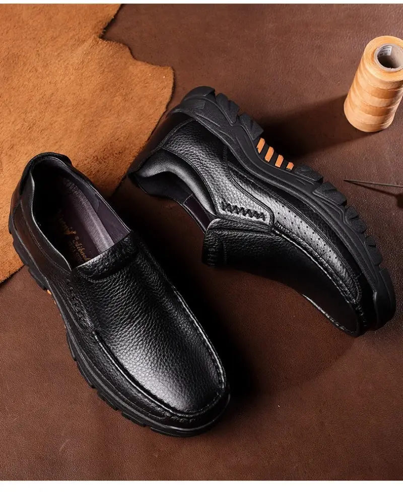 Comemore Autumn New Casual Business Shoes Men Soft Bottom Non-slip Lightweight Breathable Cowhide Middle-aged and Elderly Shoe
