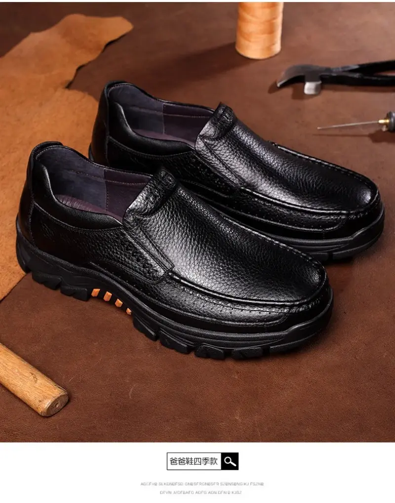 Comemore Autumn New Casual Business Shoes Men Soft Bottom Non-slip Lightweight Breathable Cowhide Middle-aged and Elderly Shoe