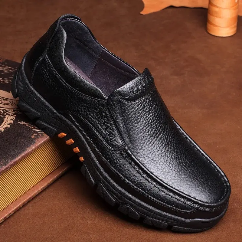 Comemore Autumn New Casual Business Shoes Men Soft Bottom Non-slip Lightweight Breathable Cowhide Middle-aged and Elderly Shoe