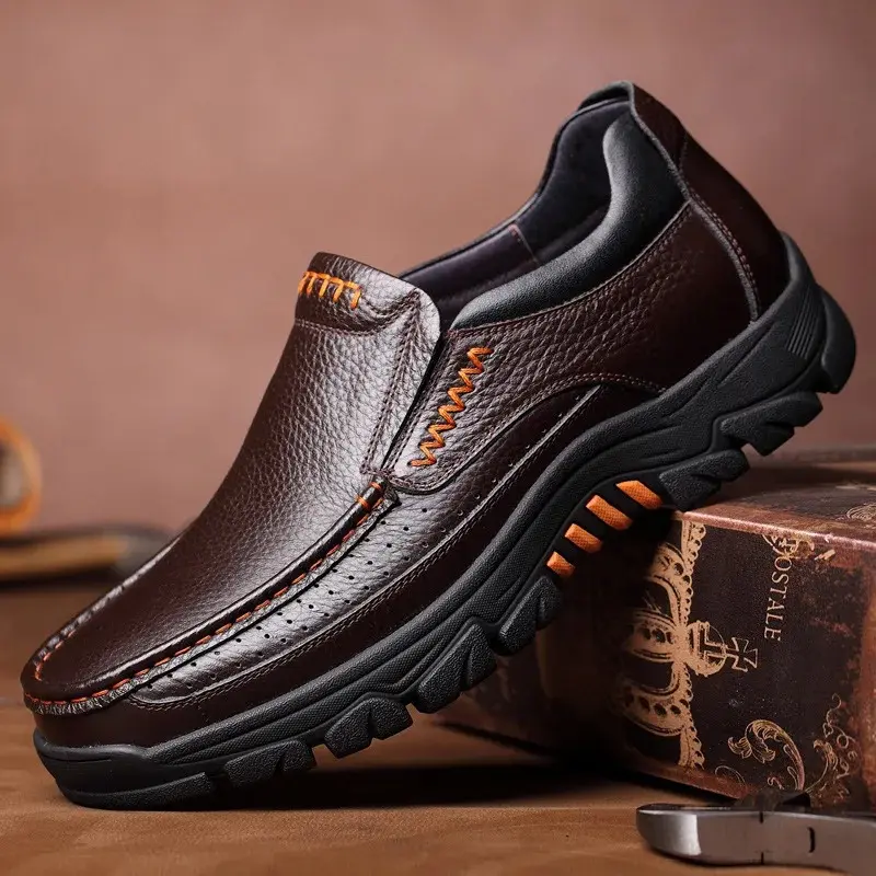 Comemore Autumn New Casual Business Shoes Men Soft Bottom Non-slip Lightweight Breathable Cowhide Middle-aged and Elderly Shoe
