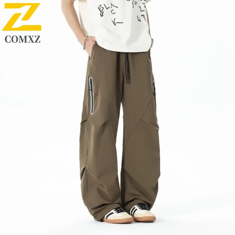 2025 New Men's Casual Pants Fashion Versatile Loose Breathable Zipper Style Drawstring Leg Tights Outdoor Cycling Sports Pants