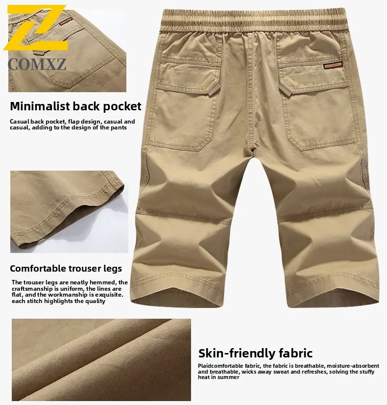 Big Size Men Casual Pant Made Pure Cotton Versatile Skin Friendly Breathable Workwear Shorts Outdoor Camping Hiking Cropped Pant