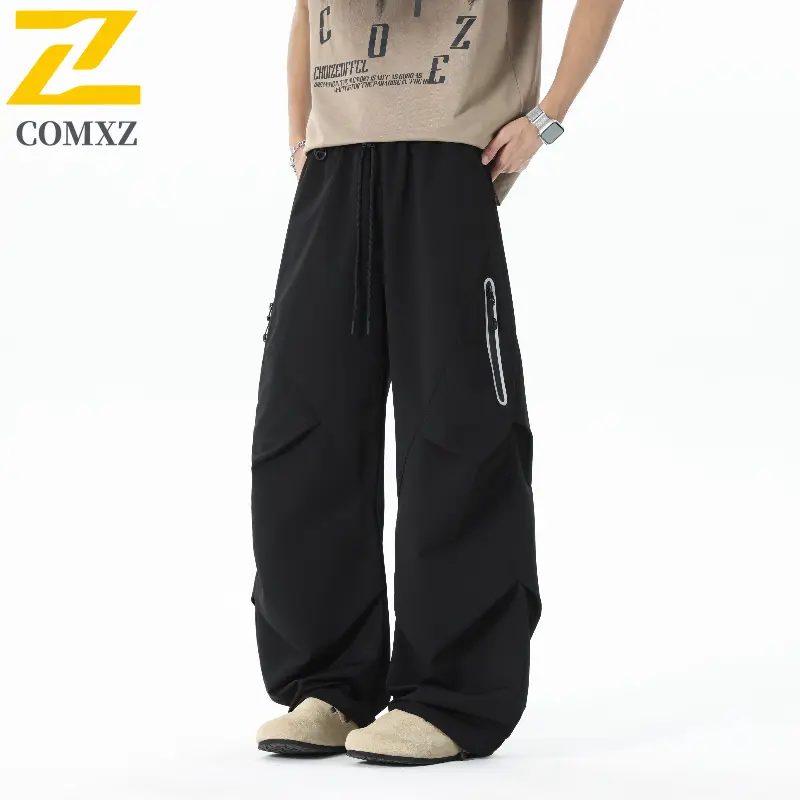 2025 New Men's Casual Pants Fashion Versatile Loose Breathable Zipper Style Drawstring Leg Tights Outdoor Cycling Sports Pants