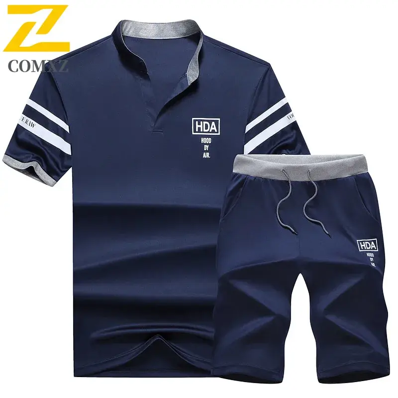 Summer suit Men's Sportswear Casual All-match Solid Color Quick-drying Breathable T-shirt +Jogging Shorts suit 2-piece Tracksuit