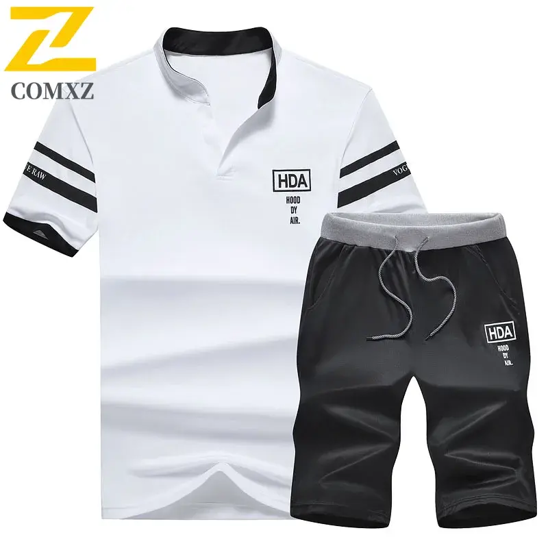 Summer suit Men's Sportswear Casual All-match Solid Color Quick-drying Breathable T-shirt +Jogging Shorts suit 2-piece Tracksuit