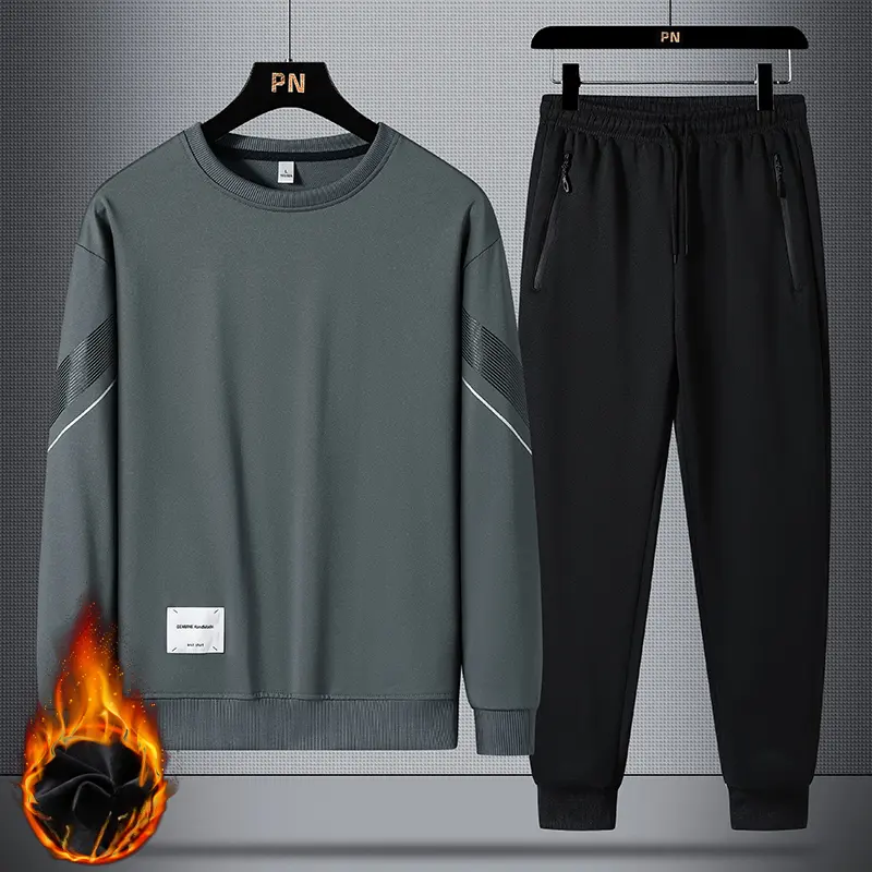 Autumn Winter Men's Hoodie Set Fashion Comfort Plus Velvet Warm Male Coat Trends Versatile Top Clothing High Waist Casual Pants