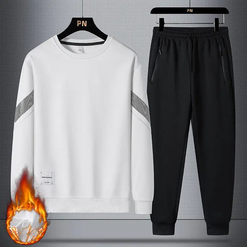 Autumn Winter Men's Hoodie Set Fashion Comfort Plus Velvet Warm Male Coat Trends Versatile Top Clothing High Waist Casual Pants