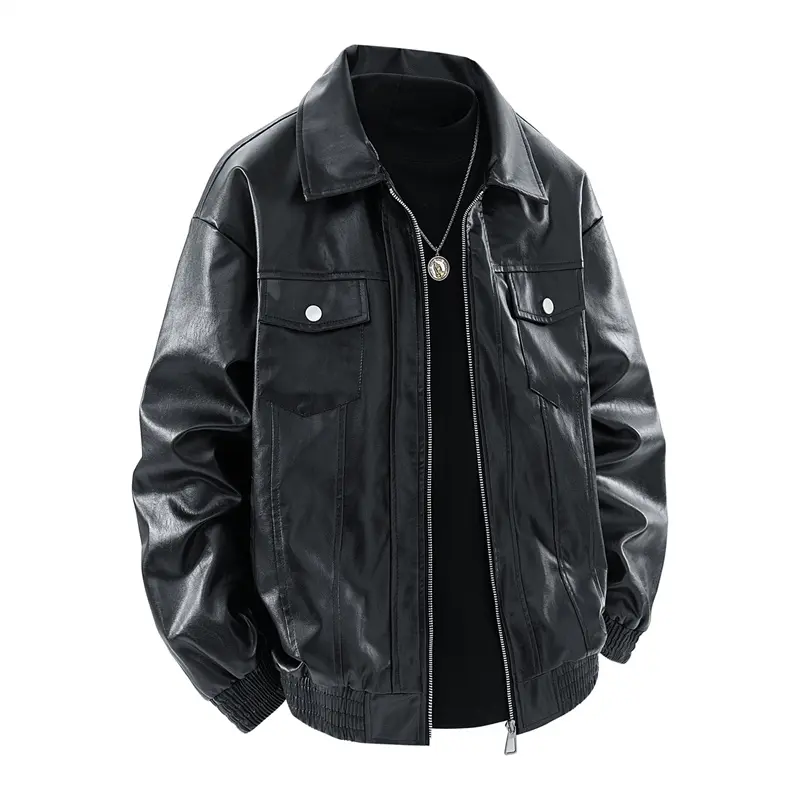 Men's Jacket Stand Collar Casual Travel Multi Pocket Leather Motorcycle Jacket Waterproof Windbreaker Autumn Riding Outerwear