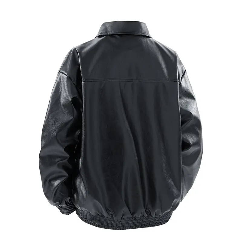 Men's Jacket Stand Collar Casual Travel Multi Pocket Leather Motorcycle Jacket Waterproof Windbreaker Autumn Riding Outerwear