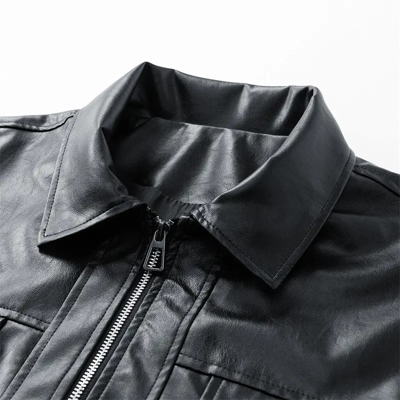 Men's Jacket Stand Collar Casual Travel Multi Pocket Leather Motorcycle Jacket Waterproof Windbreaker Autumn Riding Outerwear