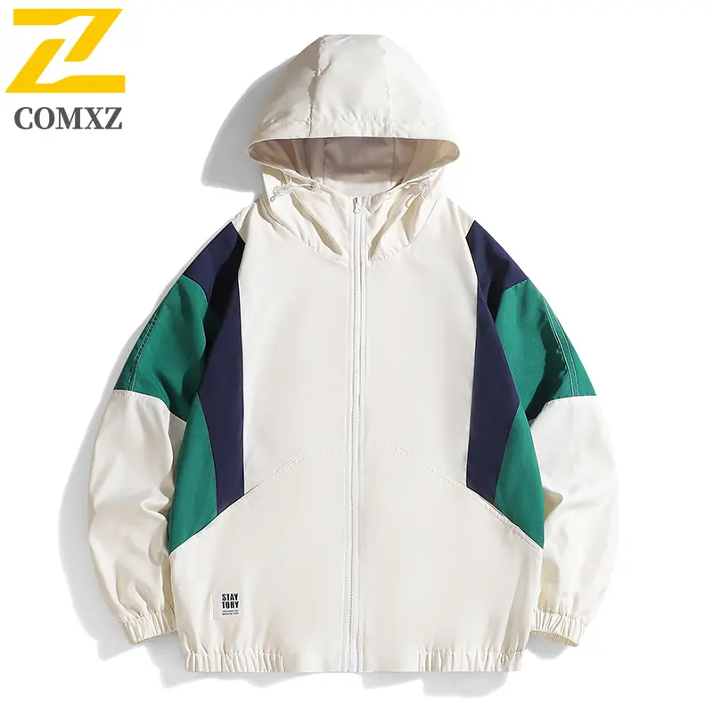 Men Hip Hop Jacket 2025 High Street Patchwork Blue Windbreaker Coat Trendy Lightweight Spring Autumn Casual College Streetwear