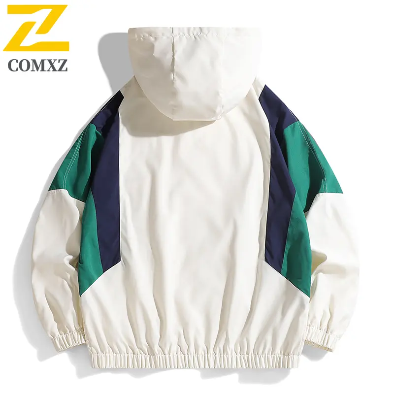Men Hip Hop Jacket 2025 High Street Patchwork Blue Windbreaker Coat Trendy Lightweight Spring Autumn Casual College Streetwear