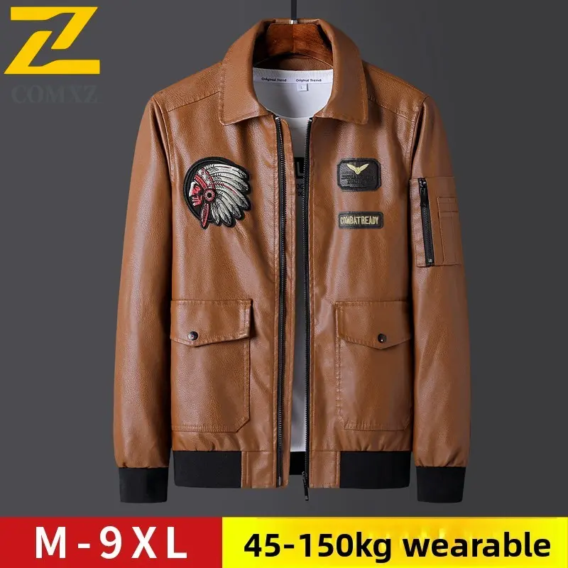 Trendy Men Jackets Spring Autumn Korean Slim Casual Windproof Leather Motorcycle Jacket Outdoor Travel Work Windbreaker Coat