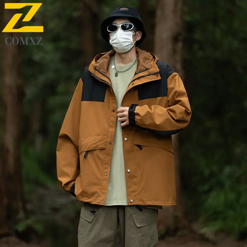 2025 New Fashion Waterproof Charge Jacket Color-block Hooded Windproof Mountain Climbing Jacket Casual Fashion Men's Windbreaker
