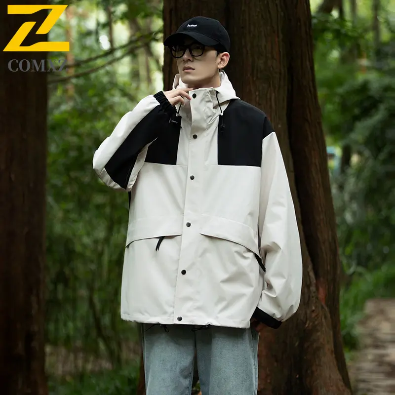 2025 New Fashion Waterproof Charge Jacket Color-block Hooded Windproof Mountain Climbing Jacket Casual Fashion Men's Windbreaker