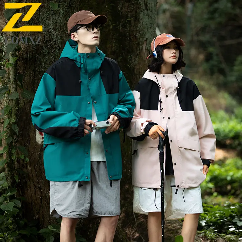 2025 New Fashion Waterproof Charge Jacket Color-block Hooded Windproof Mountain Climbing Jacket Casual Fashion Men's Windbreaker