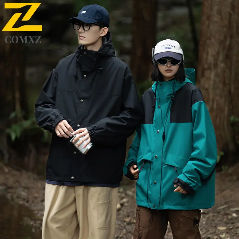 2025 New Fashion Waterproof Charge Jacket Color-block Hooded Windproof Mountain Climbing Jacket Casual Fashion Men's Windbreaker