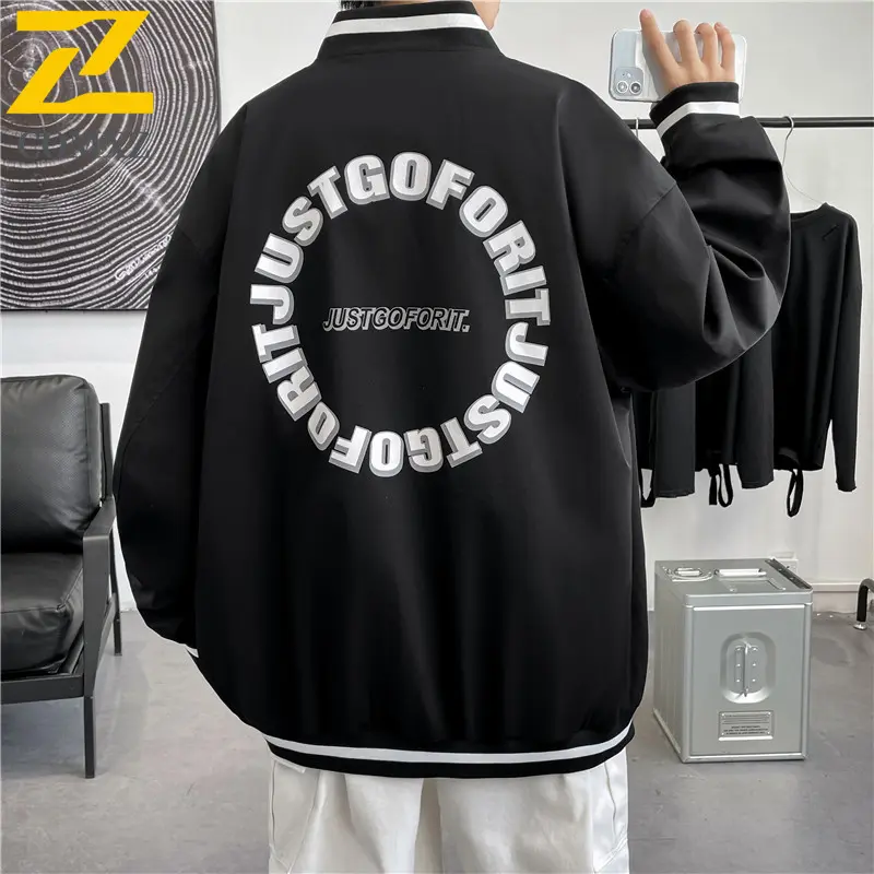 Trendy Men Jacket Autumn Baseball Style Casual Walking Travel Coat Outdoor Work Activities Lightweight Comfortable Windbreaker