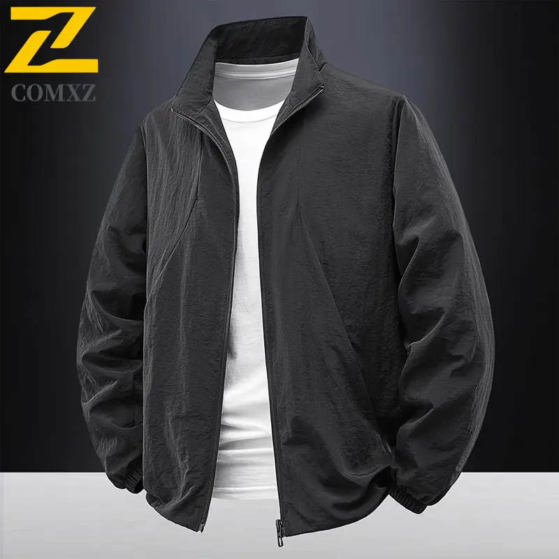 Men's Trendy Jacket Single Layer Windbreaker Stand Collar Outdoor Hiking Jackets Travel Waterproof Breathable Autumn Casual Coat
