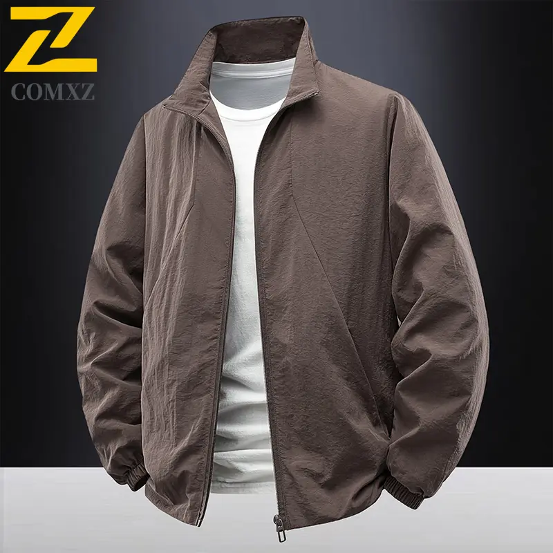 Men's Trendy Jacket Single Layer Windbreaker Stand Collar Outdoor Hiking Jackets Travel Waterproof Breathable Autumn Casual Coat