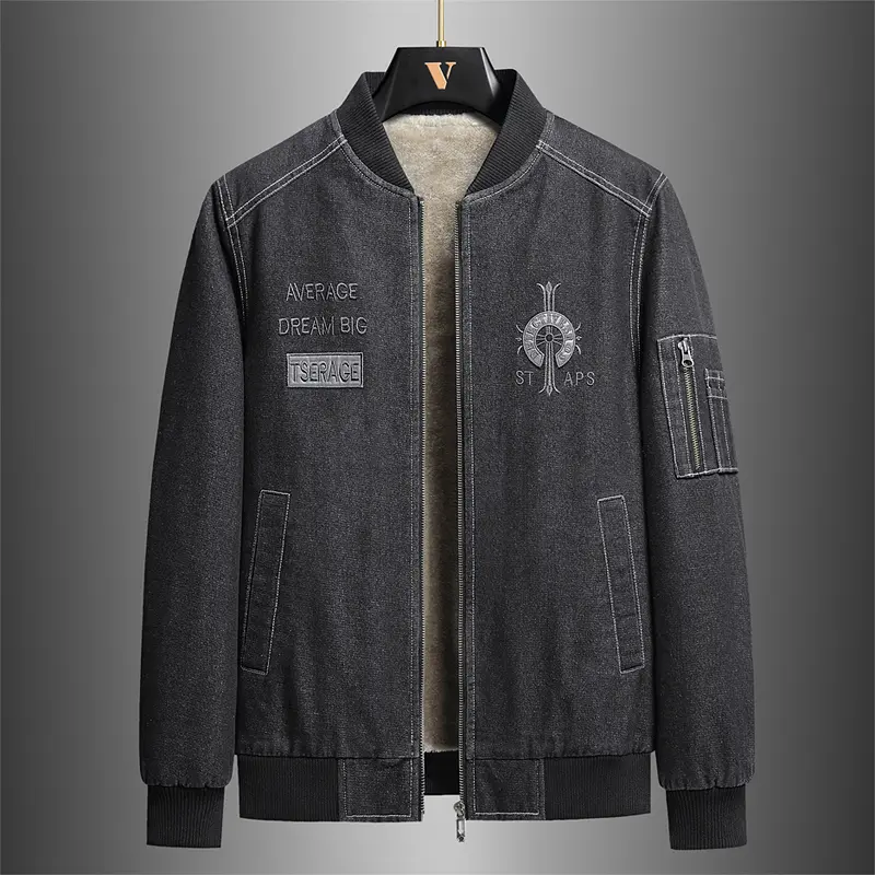 Retro Men's Cargo Denim Jacket Autumn Winter Plus Velvet Warm Fashion Casual Male Coat Trend Versatile Top Outdoor Clothes New