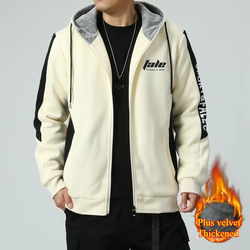 Men Jacket Autumn Winter Plus fleece warmth Fashion Trends Male Hooded Coat Versatile Casual Locomotive Top Clothing Sportswear