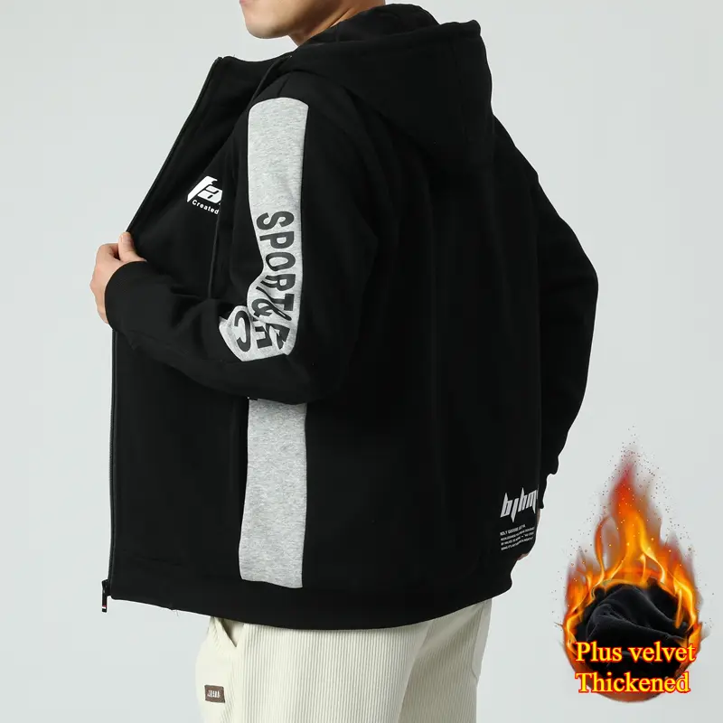 Men Jacket Autumn Winter Plus fleece warmth Fashion Trends Male Hooded Coat Versatile Casual Locomotive Top Clothing Sportswear