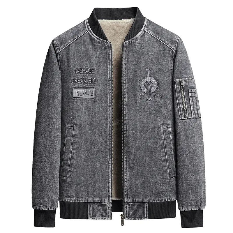 Retro Men's Cargo Denim Jacket Autumn Winter Plus Velvet Warm Fashion Casual Male Coat Trend Versatile Top Outdoor Clothes New