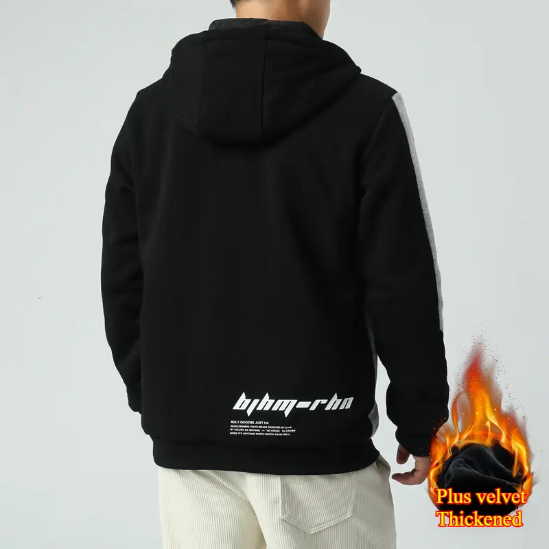 Men Jacket Autumn Winter Plus fleece warmth Fashion Trends Male Hooded Coat Versatile Casual Locomotive Top Clothing Sportswear
