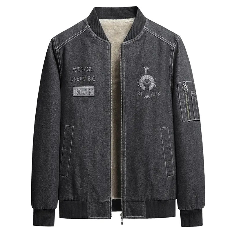 Retro Men's Cargo Denim Jacket Autumn Winter Plus Velvet Warm Fashion Casual Male Coat Trend Versatile Top Outdoor Clothes New